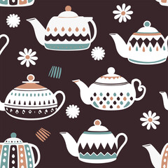 Vector Retro Teapots or kettles Seamless Surface Pattern for Products or Wrapping Paper Prints.