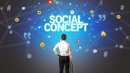 Rear view of a businessman, social media concept