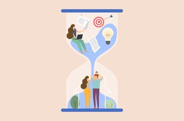 Flat design of work life balance concept and work life harmony vector, business people with leisure activities, relaxing lifestyle management vector, overwhelm business people with business tools.