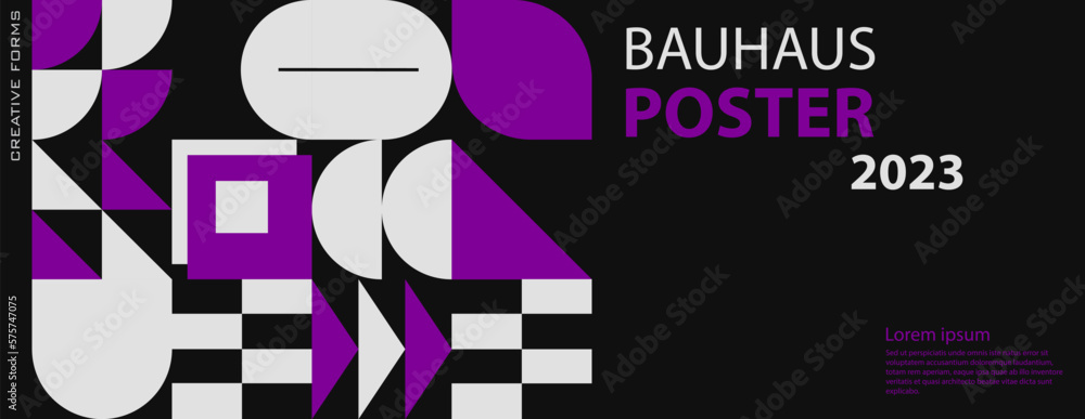 Poster swiss art inspired vector graphics card made with abstract geometric shapes and texts, useful for po