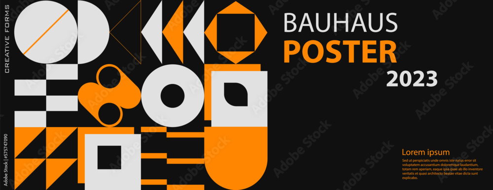 Poster swiss art inspired vector graphics card made with abstract geometric shapes and texts, useful for po