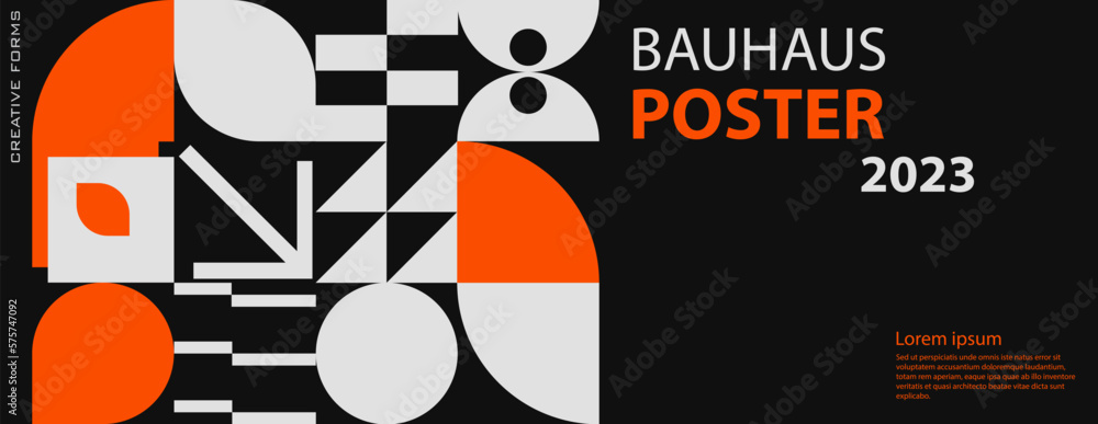 Poster swiss art inspired vector graphics card made with abstract geometric shapes and texts, useful for po