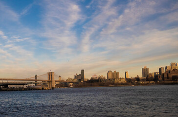 brooklyn bridge in the sunny late afternoon view of Beooklyn