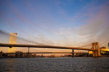 brooklyn bridge in the sunny late afternoon view of Beooklyn
