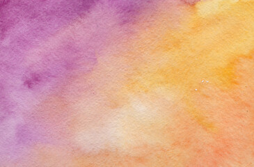 Watercolor Gradient Violet and Yellow ombre Background.  Hand drawn Canvas violet background. Abstract yellow Purple Texture background.