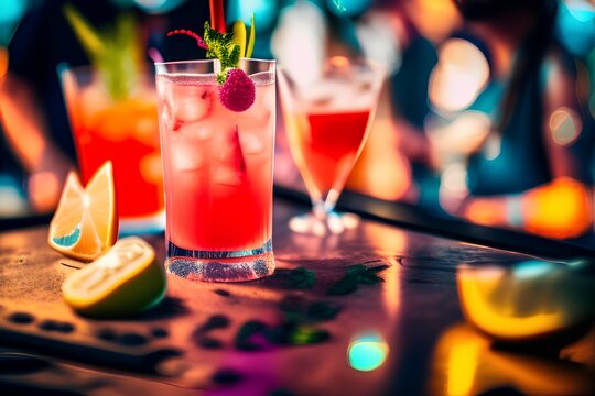 Cocktails at a street food festival close up - generative ai
