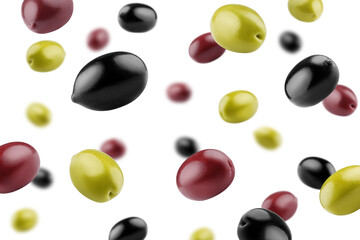 Olives isolated on white background, selective focus