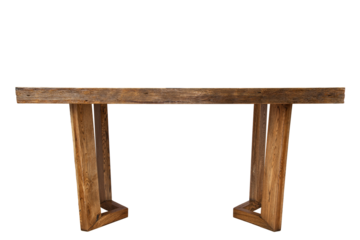 handmade table made of natural elm wood, isolated on a white background