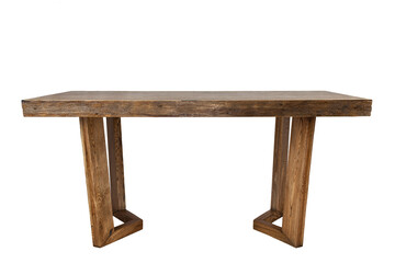 handmade table made of natural elm wood, isolated on a white background