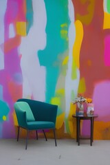 Cozy armchair near colorful wall - generative ai