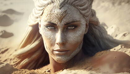 Freyja the god of love, sex, and fertility - in sand - German gods - Mythologies - Generative AI	
