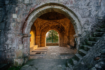 Fototapeta na wymiar Arched entrance to Khobi Convent, Georgian Orthodox monastery XIII century
