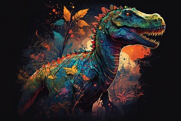 Painted with Pride and Prehistoric Style - A Colorful Dinosaur Illustration Generative AI