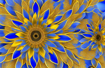 青と金の花のイラスト(AI generated image)