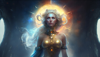 Obraz na płótnie Canvas Freyja the god of love, sex, and fertility - in space - German gods - Mythologies - Generative AI 