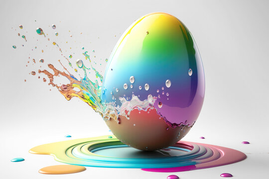 Easter egg paint splash. Exploding colors on a easter egg. Joyful and colorful partly ai generated art illustration. Isolated light background.