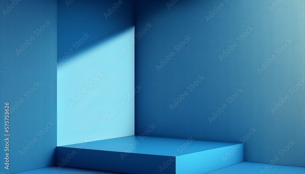 Wall mural 3d abstract blue background of an empty corner of the room with falling light from the window on the