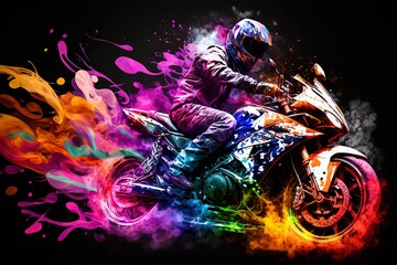 motorcycle rider on a motorcycle colorful illustration using generative AI