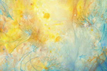 Dandelions and blue sky abstract wallpaper background