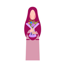 Muslim Woman Holding Flower Illustration 