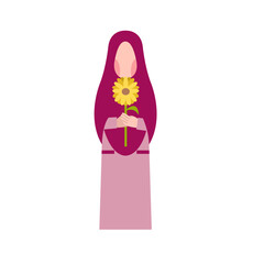 Muslim Woman Holding Flower Illustration 