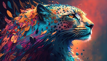 Colorful painting of an animal with creative abstract elements as background. fantasy animal. illustration painting. Generative AI.