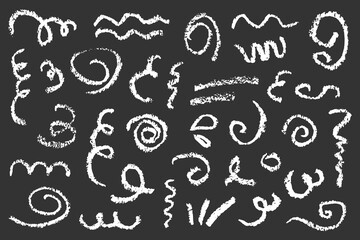 Vector set of doodles. Elements drawn in chalk, isolated on black background.