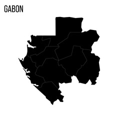 Gabon political map of administrative divisions - provinces. Blank black map and country name title.