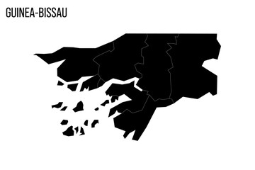 Guinea-Bissau political map of administrative divisions - regions and autonomous sector of Bissau. Blank black map and country name title.