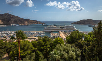 Exposure don in the bay of Cartagena with its beautiful Port for all kind of boats and cruise ships, in Spain.