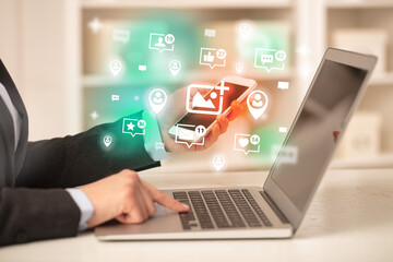 Young person surfing on social media network