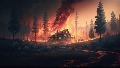 Wildfire catastrophe illustration. Generative AI