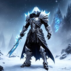 Naklejka premium Skeleton Ice King - Creature - Magical - Powerful - Fantasy - Stylized - Game Character - Demon Hero – Warrior