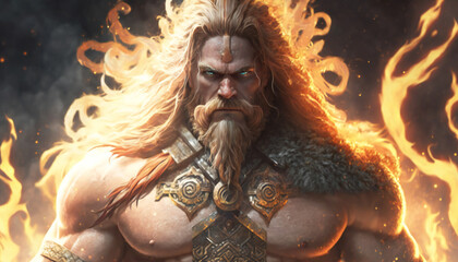 Freyr the god of male virility and good weather  - on Fire - German gods - Mythologies - Generative AI