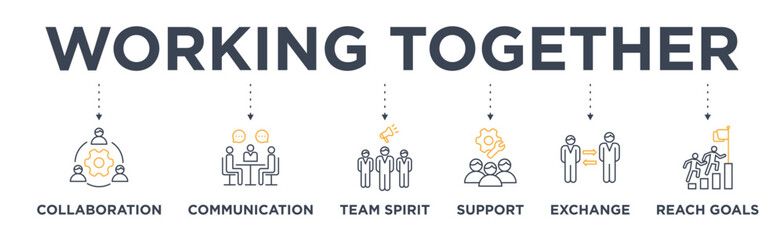 Working together banner web icon vector illustration concept for team management with an icon of collaboration, communication, team spirit, support, exchange, and reach goals
