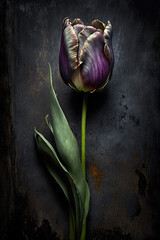 Dramatic Purple Tulip on dark background | Generative AI