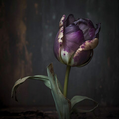 Dramatic Purple Tulip on dark background | Generative AI