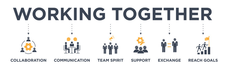 Working together banner web icon vector illustration concept for team management with an icon of collaboration, communication, team spirit, support, exchange, and reach goals