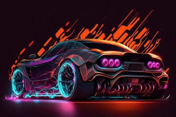 illustration, sports car for racing with neon lights, ai generative