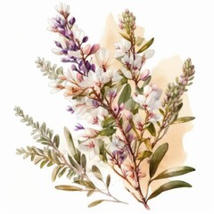 About Watercolor Heather Flower Floral Clipart, Isolated on White Background.