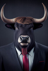 Bull in suit concept, Generative AI
