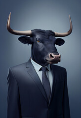 Bull in suit concept, Generative AI