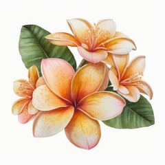 About Watercolor Plumeria Top 100 Flower Floral Clipart, Isolated on White Background.