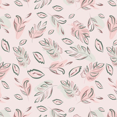 Seamless pattern, colorful leaves in pastel colors. Design for packaging, poster, fabric, wallpaper, cover.