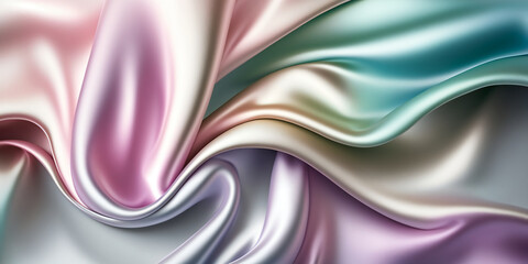 Fototapeta na wymiar Soft pastel colors and a glossy satin texture give this abstract background a calming feel, perfect for creating a peaceful atmosphere in any design. Generative AI