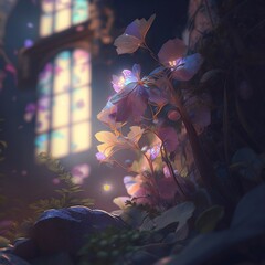 Jacob's Ladder flowers in light effects, surreal, colorful, fantasy, spectacular lighting, generated in AI