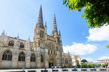 Obraz premium Summer view of building of Bordeaux Cathedral, Roman Catholic church in French city Bordeaux