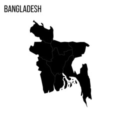 Bangladesh political map of administrative divisions - divisions. Blank black map and country name title.