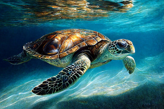 turtle swimming in clear sea water
