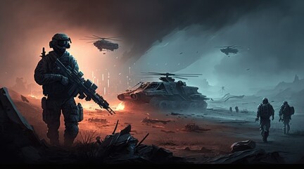 cruel war scenes, digital painting, Powerful Images of Conflict and Chaos (ai generated)